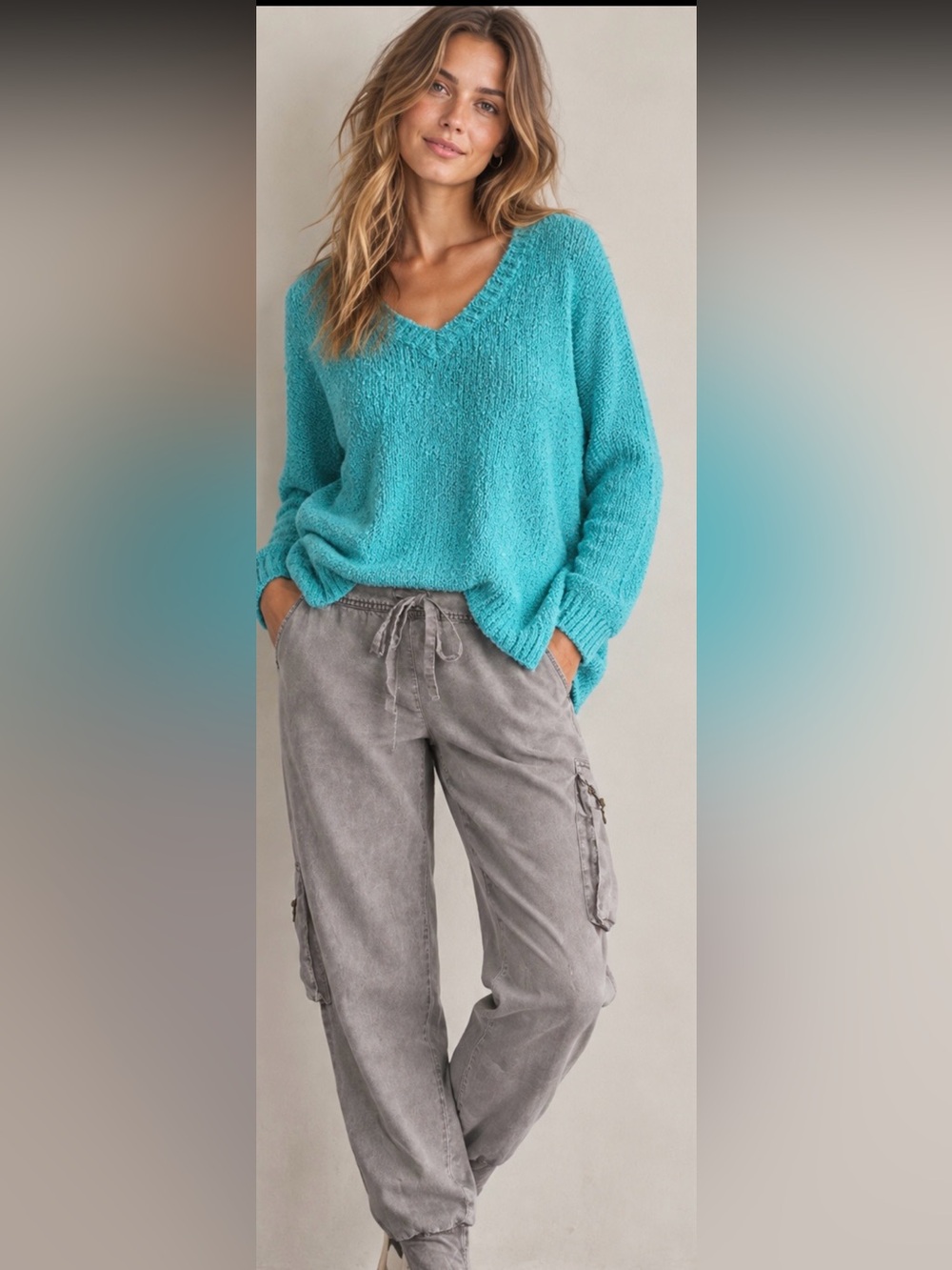 NWT - Davi & Dani Turquoise V- Neck Sweater.